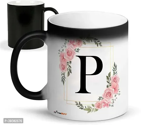 Letters P Ceramic Magic Cup 1Pcs Alphabet Floral Coffee Cup Letter Ceramic Coffee Mug 325 ml