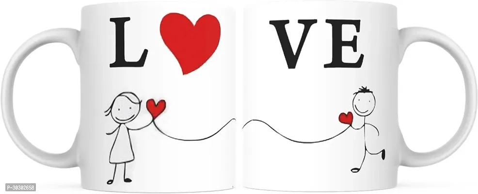 Love Heart Husband Wife Bf Gf Couple Ceramic Coffee Mug 350 ml Pack of 2-thumb0