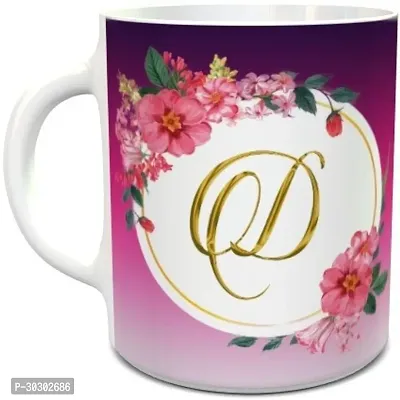 Floral Letter D written white mug Ceramic Coffee Mug 325 ml-thumb0