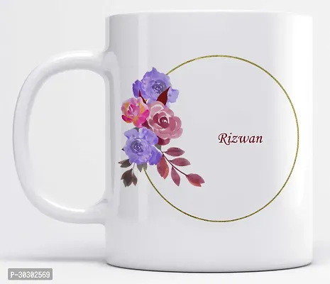 Name Rizwan Printed Floral Design Ceramic Coffee Mug 350 ml-thumb0