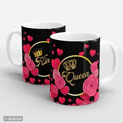 King Queen Printed Couple Cup Coffee Tea Cup set Ideal for Husband And WifeFath Ceramic Coffee Mug 320 ml Pack of 2-thumb0