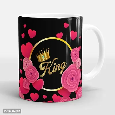 King Queen Printed Couple Cup Coffee Tea Cup set Ideal for Husband And WifeFath Ceramic Coffee Mug 320 ml Pack of 2-thumb2