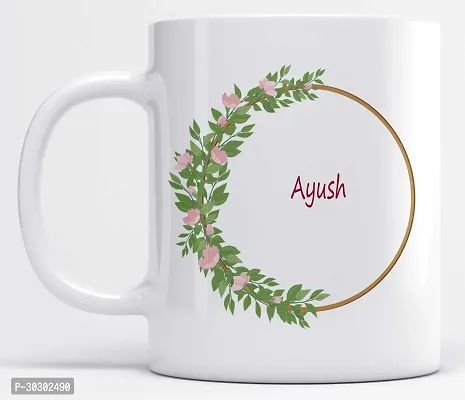 Name Ayush Printed Floral Ring Ceramic Coffee Mug 325 ml