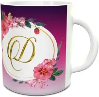 Floral Letter D written white mug Ceramic Coffee Mug 325 ml-thumb1