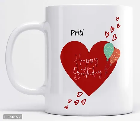 Name Priti Printed Happy Birthday Heart Design Ceramic Coffee Mug 325 ml