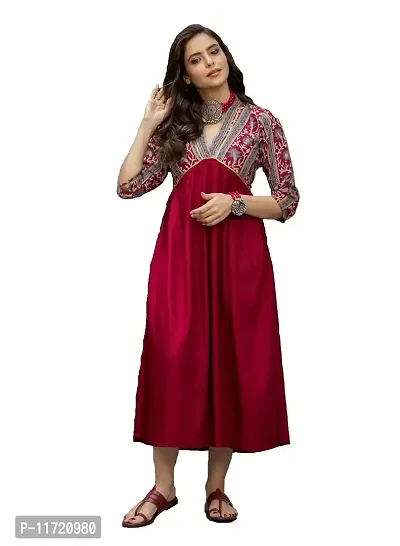 AESTHETIC PARADIGM Soft Rayon Maroon Gota Work Kurti for Women-thumb0