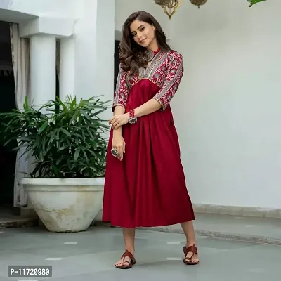 AESTHETIC PARADIGM Soft Rayon Maroon Gota Work Kurti for Women-thumb3