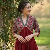 AESTHETIC PARADIGM Soft Rayon Maroon Gota Work Kurti for Women-thumb1