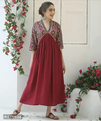 AESTHETIC PARADIGM Soft Rayon Maroon Gota Work Kurti for Women-thumb4