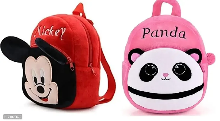 Aviaaz Mickey  Panda Pink Combo Kids School Bag Cute Backpacks for Girls/Boys/Animal Cartoon Mini Travel Bag Backpack for Kids Girl Boy 2-6 Years-thumb0