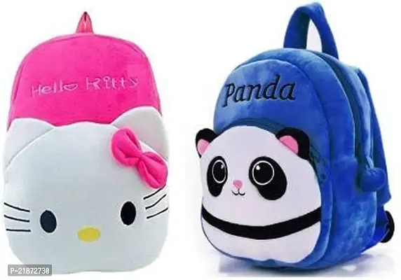 Aviaaz Hello Kitty  Blue Panda Combo Kids School Bag Cute Backpacks for Girls/Boys/Animal Cartoon Mini Travel Bag Backpack for Kids Girl Boy 2-6 Years-thumb0