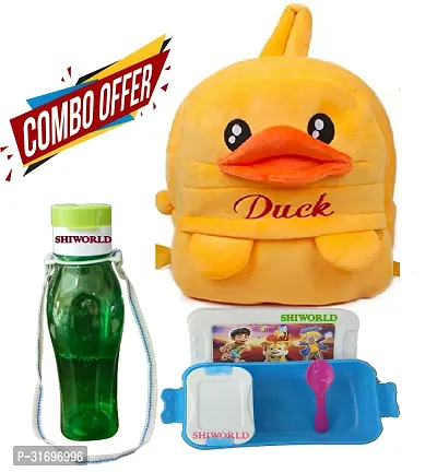 Soft Cartoon Animal School Bag with Water Bottle and Lunch Box for 2 to 5 Years (Combo)-thumb0