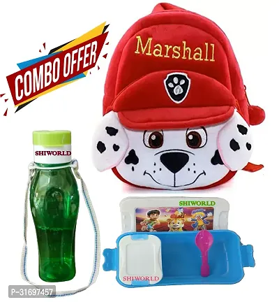 Soft Cartoon Animal School Bag with Water Bottle and Lunch Box for 2 to 5 Years (Combo)-thumb0