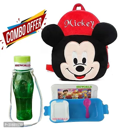 Soft Cartoon Animal School Bag with Water Bottle and Lunch Box for 2 to 5 Years (Combo)-thumb0