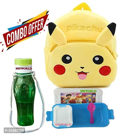 Soft Cartoon Animal School Bag with Water Bottle and Lunch Box for 2 to 5 Years (Combo)-thumb0