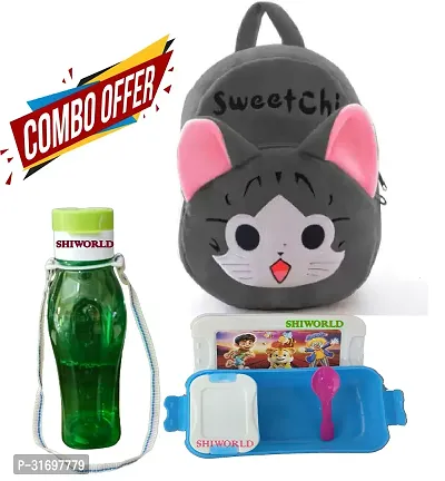 Soft Cartoon Animal School Bag with Water Bottle and Lunch Box for 2 to 5 Years (Combo)-thumb0