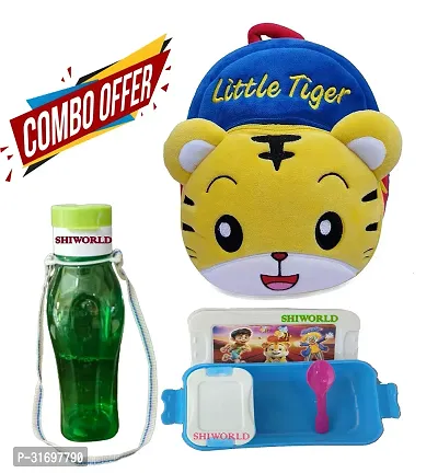 Soft Cartoon Animal School Bag with Water Bottle and Lunch Box for 2 to 5 Years (Combo)-thumb0