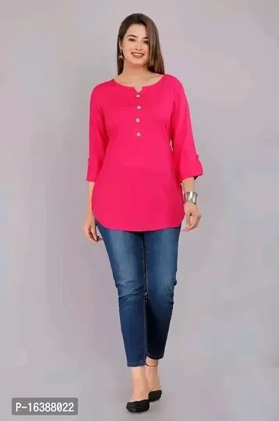 Women Solid New Stylish Short Pink Tops-thumb2