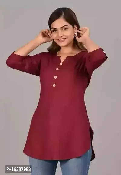 Women Solid New Short Maroon Tops-thumb2