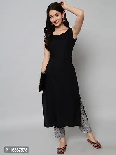 Women New Attractive Sleeveless Black Kurtis-thumb2