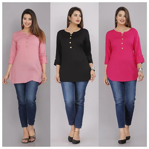 Solid Rayon Tops Combo of 3