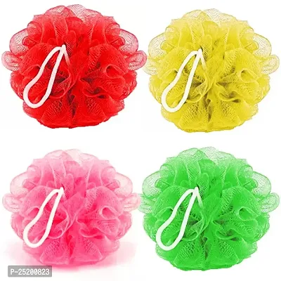 Pramsh Soft Sponge Loofah For A Fun Shower Time | Perfect Loofahs/Loofas for Men and Women | Bathing Scrubber For Body - 4 Loofahs (Pink-Red-Yellow-Green)