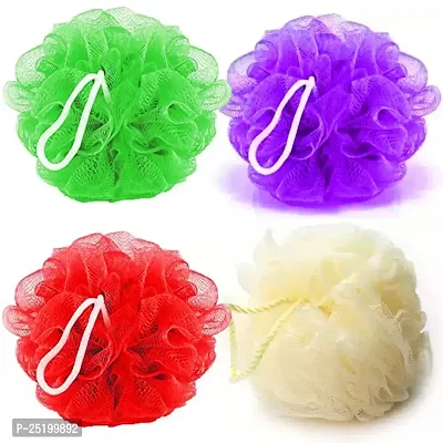 Pramsh Soft Sponge Loofah For A Fun Shower Time | Perfect Loofahs/Loofas for Men and Women | Bathing Scrubber For Body - 4 Loofahs (Red-Green-Voilet-White)-thumb0