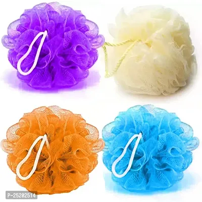 Pramsh Orange, Voilet, White  Blue Soft Sponge Loofah For A Fun Shower Time | Perfect Loofahs/Loofas for Men and Women | Bathing Scrubber For Body - 4 Loofahs (Orange-Voilet-White-Blue)