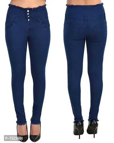 Navy Blue Denim Solid Jeans   Jeggings For Women-thumb2