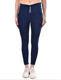Navy Blue Denim Solid Jeans   Jeggings For Women-thumb2