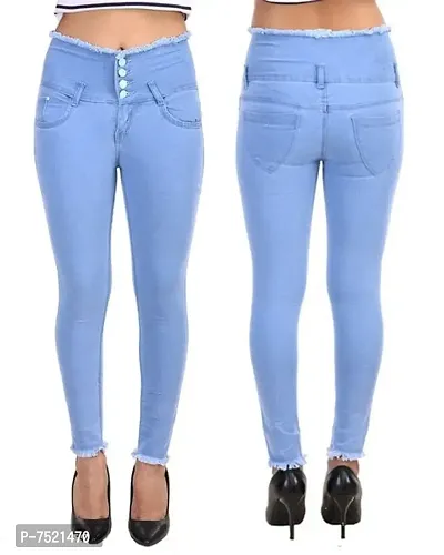 Blue Denim Self Design Jeans   Jeggings For Women-thumb2