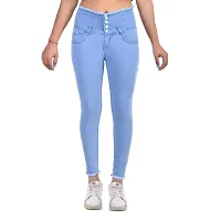 Blue Denim Self Design Jeans   Jeggings For Women-thumb2