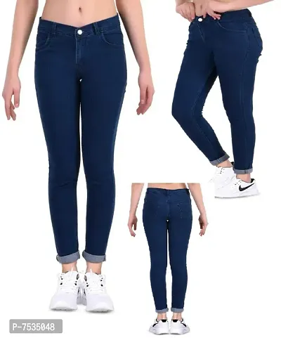 Fashionable Exclusive Womens Skinny Fit Jeans Dark Blue Round Pocket