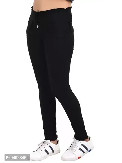 Black Denim Self Design Jeans   Jeggings For Women-thumb0