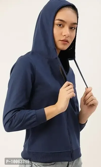 Comfortable Solid Cotton Blend Long Sleeve Hoodies For Women-thumb0