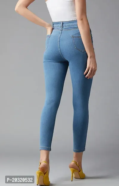 FashionEnsta Present Women  Girls Wear Stretchable and Stylish Denim Jeans High Raise Light  Blue one Button-thumb2