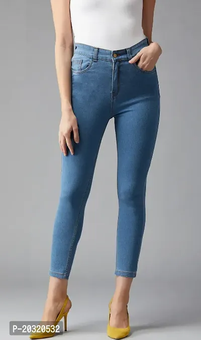 FashionEnsta Present Women  Girls Wear Stretchable and Stylish Denim Jeans High Raise Light  Blue one Button-thumb4