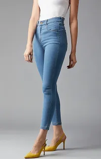 FashionEnsta Present Women  Girls Wear Stretchable and Stylish Denim Jeans High Raise Light  Blue one Button-thumb2