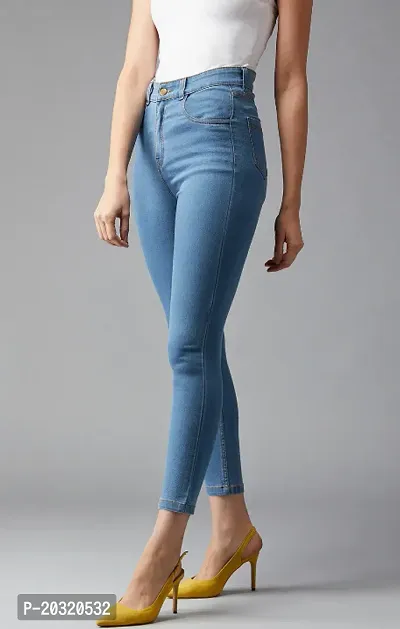 FashionEnsta Present Women  Girls Wear Stretchable and Stylish Denim Jeans High Raise Light  Blue one Button-thumb3