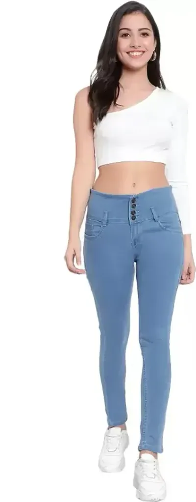 Women's Denim Jeans stretchable and stylish Light Blue four Button plan-thumb0