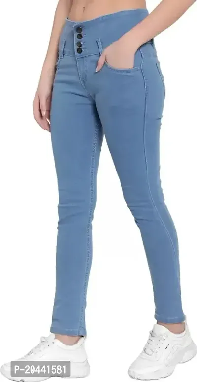 Women's Denim Jeans stretchable and stylish Light Blue four Button plan-thumb2