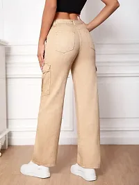 Women Stylish Beige Cargo Jeans-thumb1
