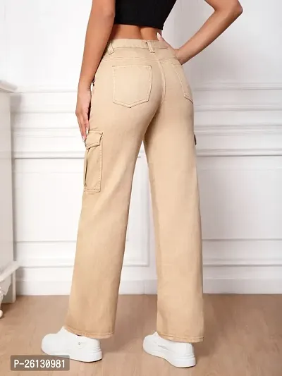 Women Stylish Beige Cargo Jeans-thumb2
