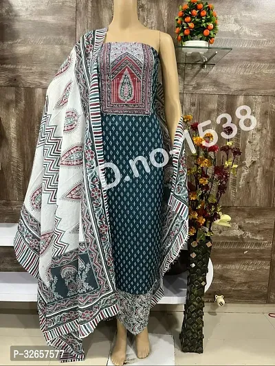 Elegant Cotton Printed Dress Material With Dupatta For Women-thumb0