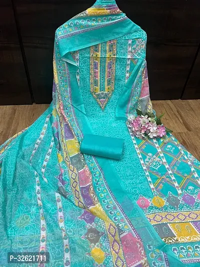 Elegant Cotton Printed Dress Material With Dupatta For Women-thumb0