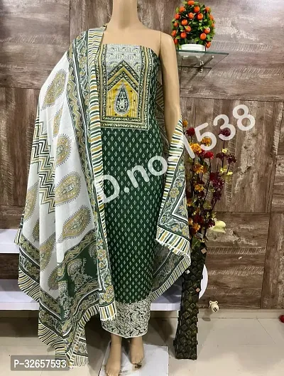 Elegant Cotton Printed Dress Material With Dupatta For Women