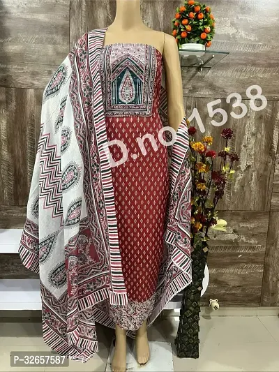 Elegant Cotton Printed Dress Material With Dupatta For Women