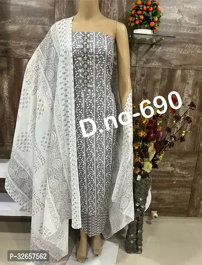 Elegant Cotton Printed Dress Material With Dupatta For Women-thumb0