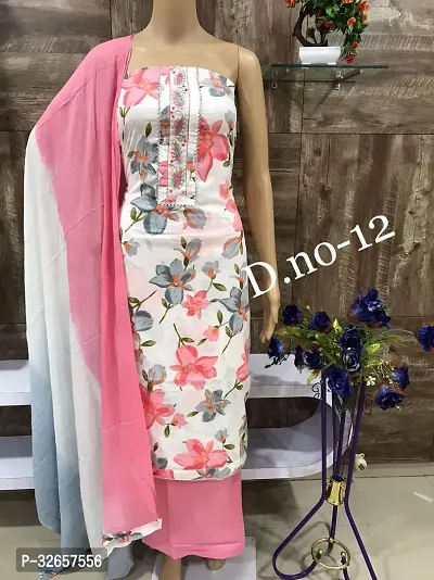 Elegant Cotton Printed Dress Material With Dupatta For Women-thumb0