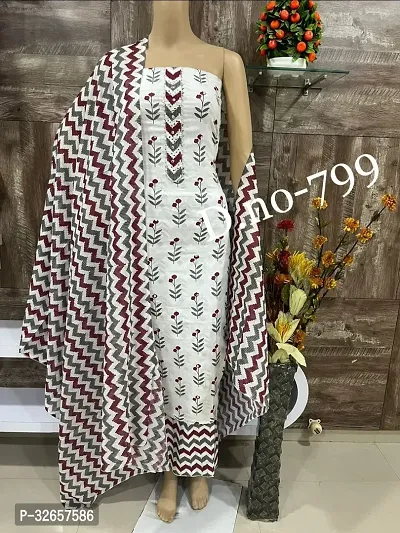 Elegant Cotton Printed Dress Material With Dupatta For Women-thumb0